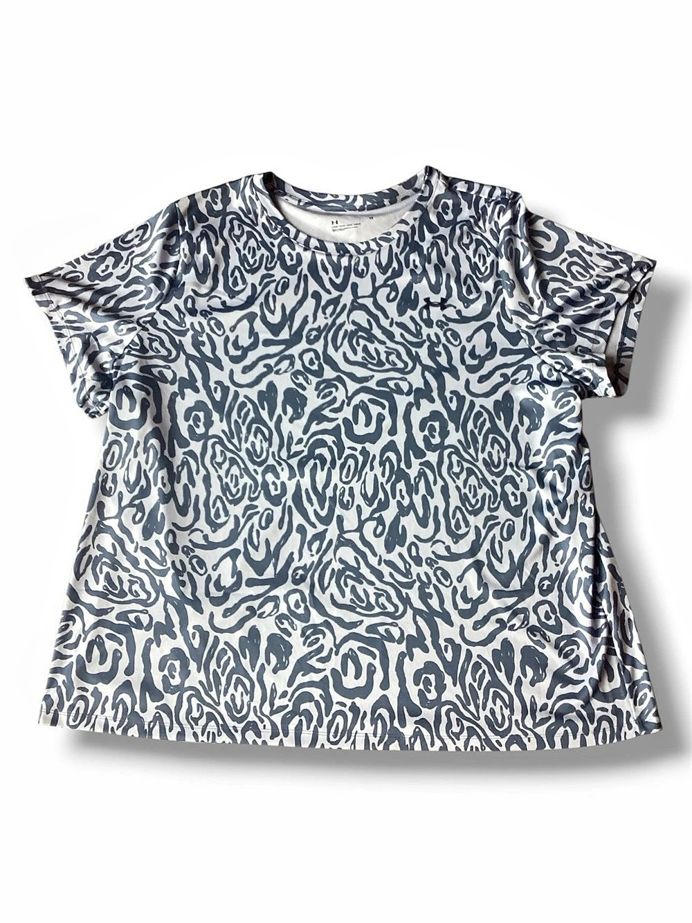 Under Armour Women's 3X Loose Fit Tech Short Sleeve Top Abstract Blue Grey